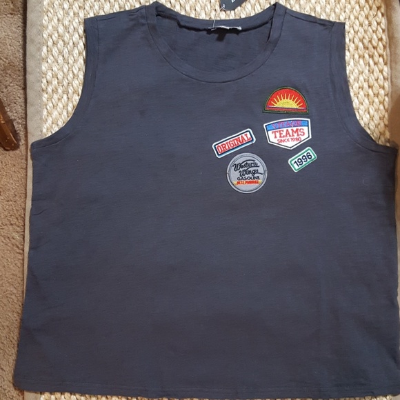 New Woman's Muscle T Shirt with real patches - - Picture 2 of 8